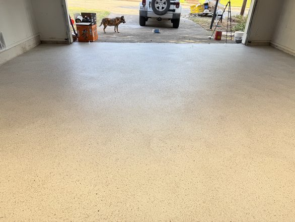 Finished flake garage floor by Happy Slab Coatings