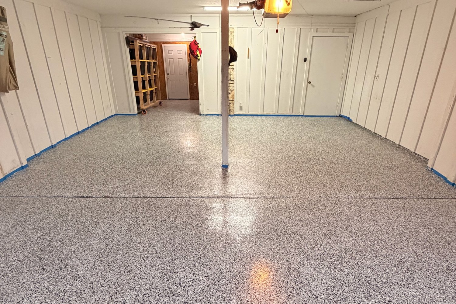 After: garage bay past the center post