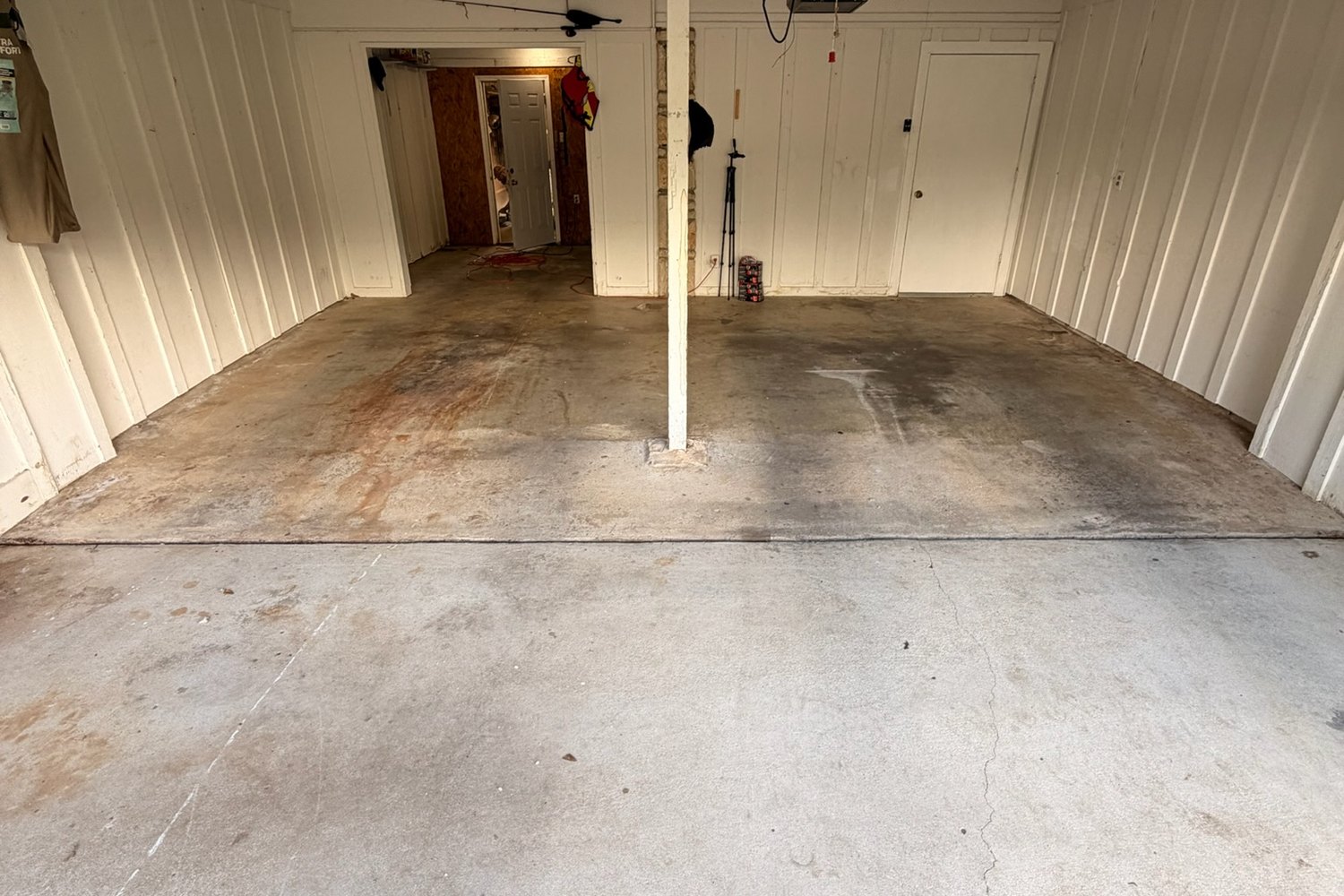 Before: garage bay past the center post